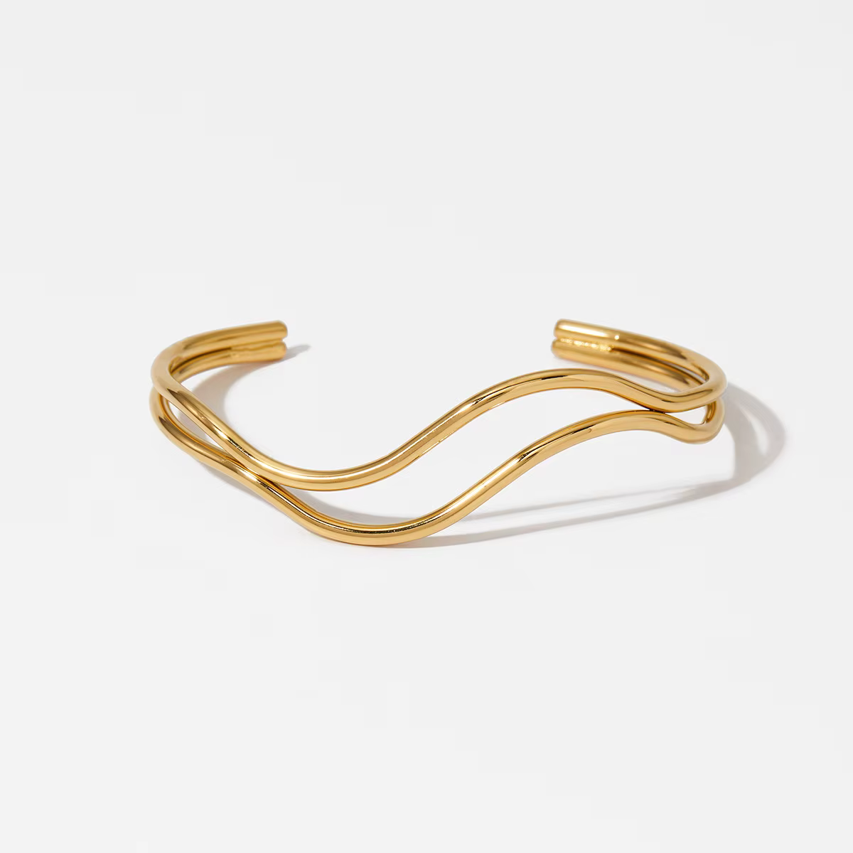Bracelet Double fil PVD en acier inoxydable, Bracelet ondulé fin en forme de rivière, manchette géom