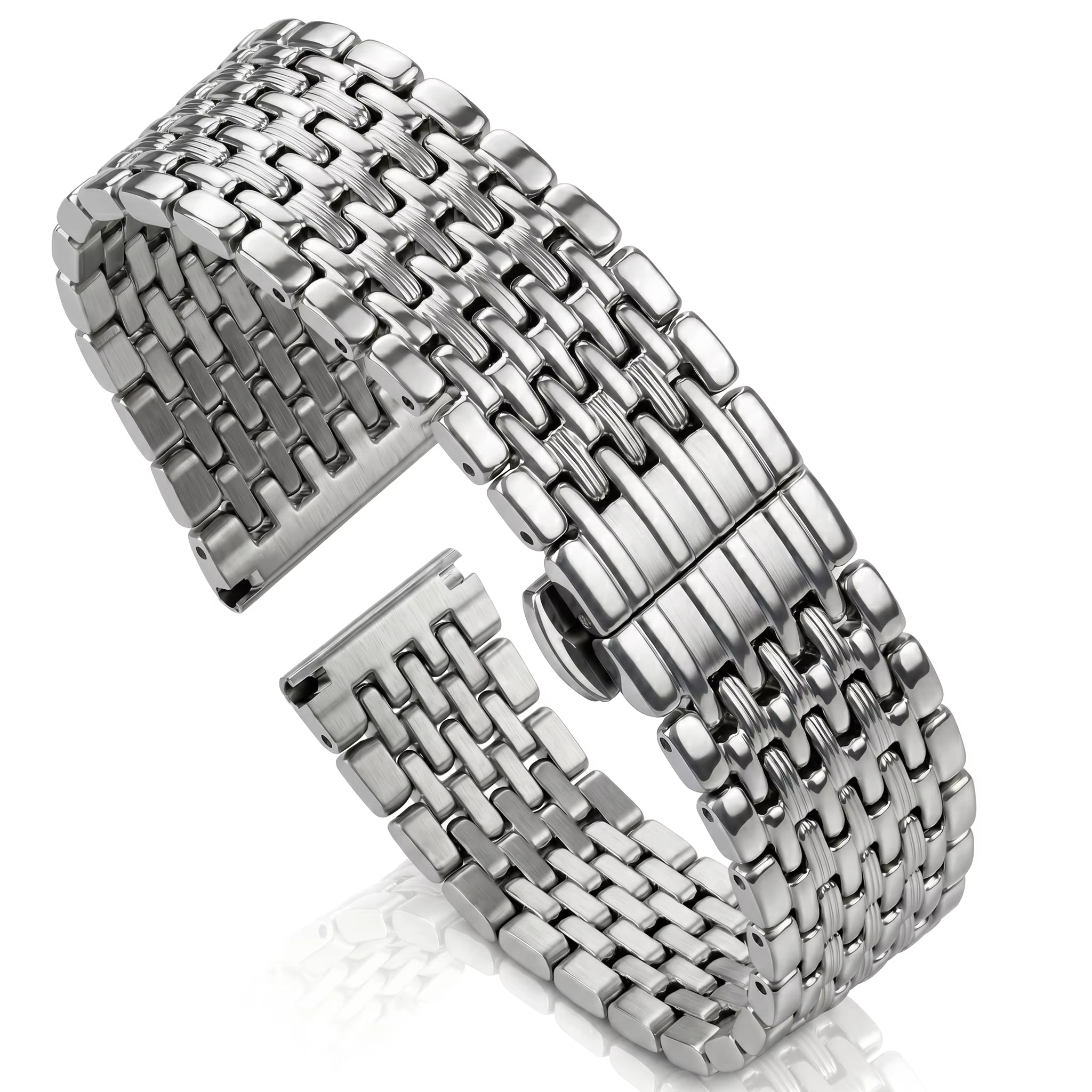 Bracelet de montre en acier inoxydable pour hommes et femmes, couleur argent, accessoires, 16mm, 18m