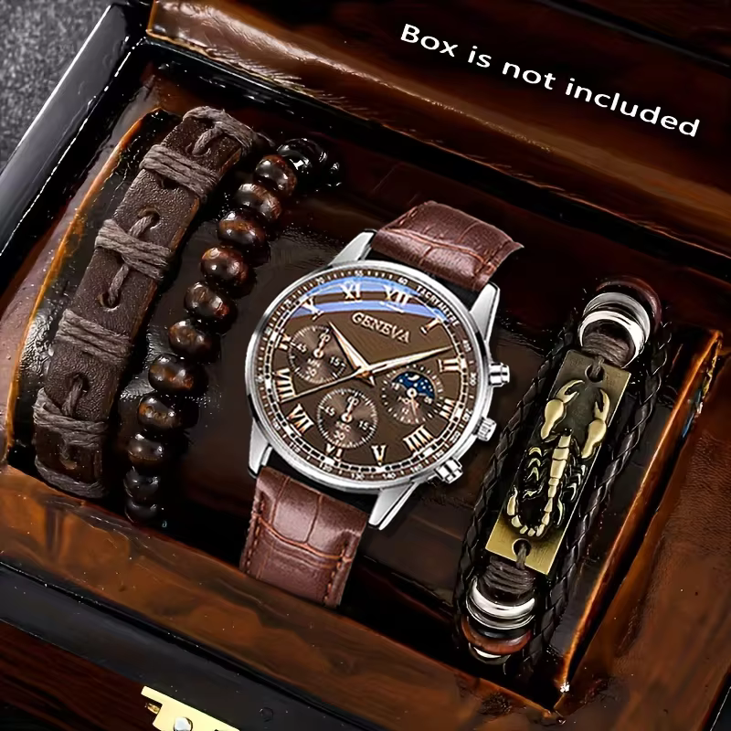 Nouveaux hommes montre de luxe Bracelet ensemble mode affaires en cuir marron Quartz montres pour ho