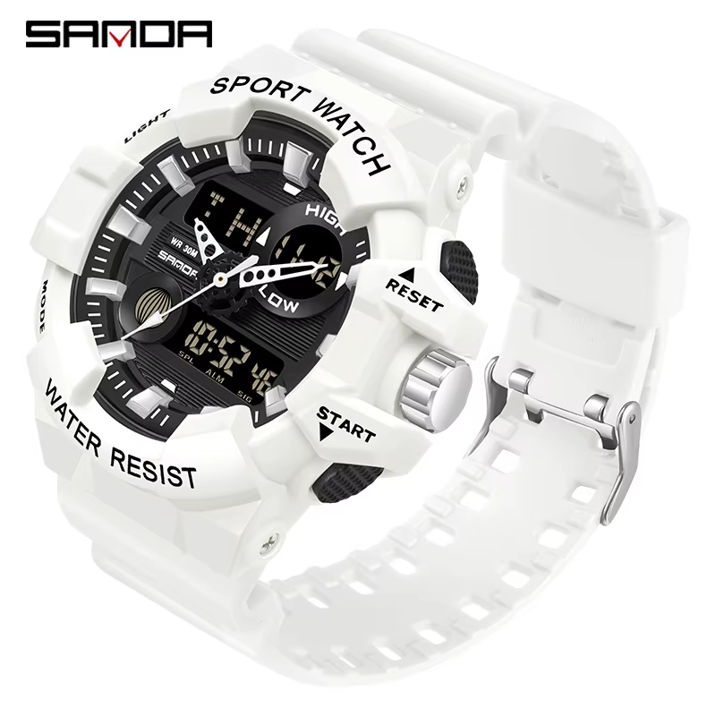 SANDA blanc sport hommes montres haut de gamme de luxe militaire montre à Quartz étanche hommes élec
