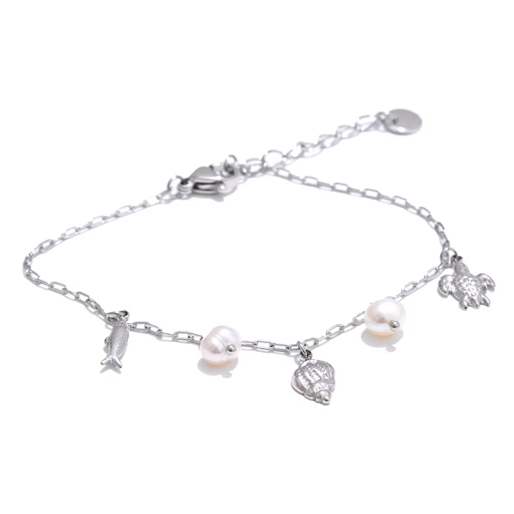 NiNice Bracelets en acier inoxydable bijoux femme perles naturelles coquilles poisson océan brise pl