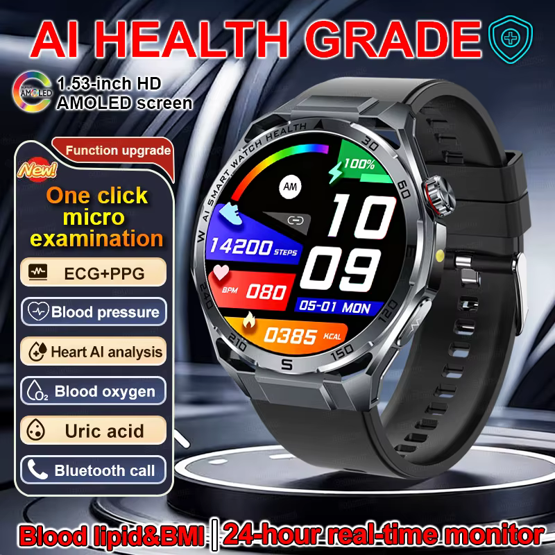 Montre connectée ECG pour hommes, haut de gamme, santé, tension artérielle, lipides, oxygène sanguin