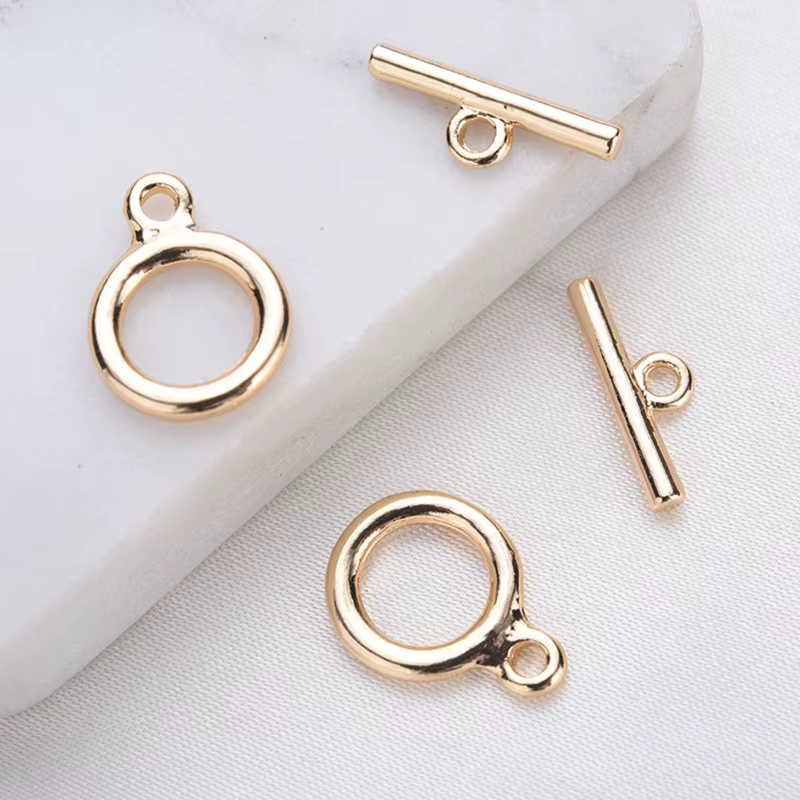 (3341) 6 ensembles de fermoirs ronds en laiton plaqué or 24 carats de 15x11 mm, fermoirs à bascule d