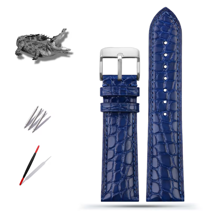 Bracelet marron noir pour hommes et femmes, Bracelet en cuir de Crocodile bleu 14mm 15mm 16mm 17mm 1