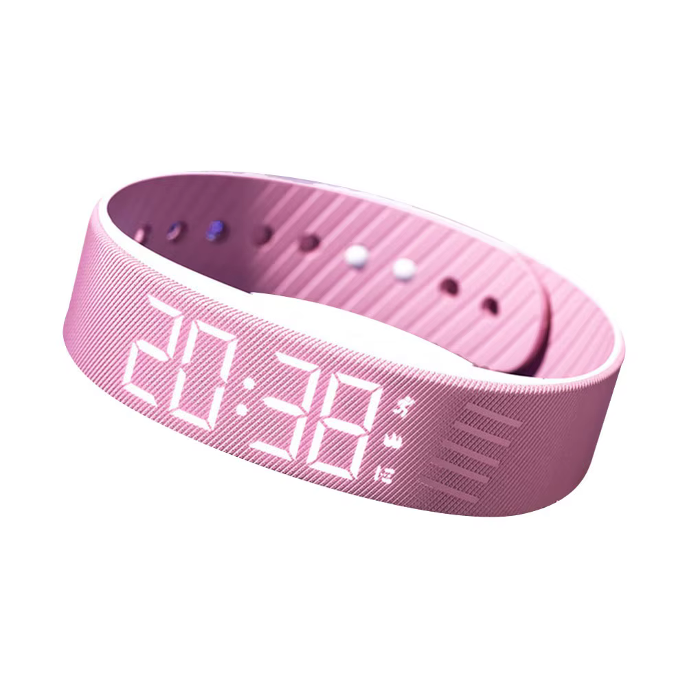 Réveil numérique LED, Bracelet d'alarme réglable, résistant aux énooze, avec podomètre de course, al