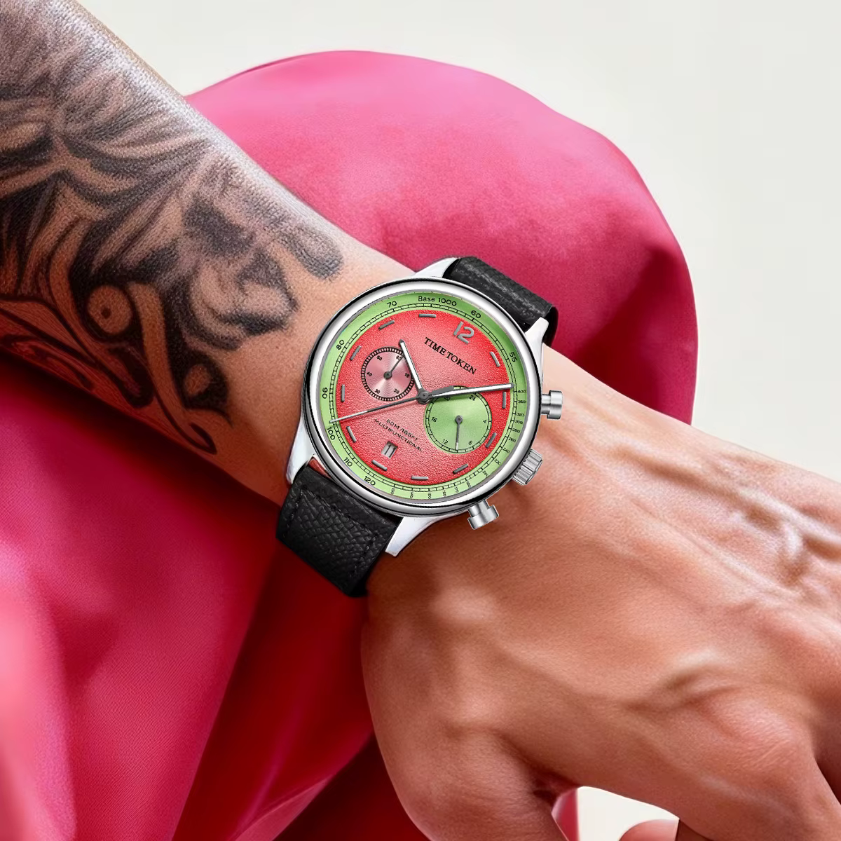 TIMETOKEN – montre japonaise T501GS pour hommes, mouvement Miyota OS21, cadran pastèque, chronograph