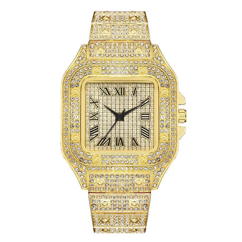 Montres de luxe en diamant pour hommes et femmes, montre-Bracelet en or pour dames, strass, unisexe,