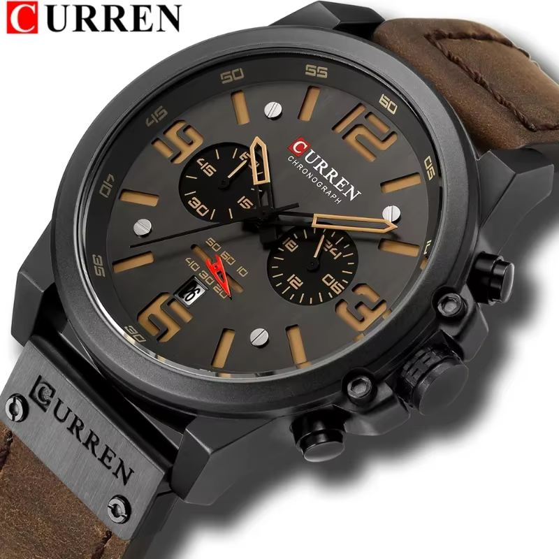 Montre-bracelet à quartz pour homme CURREN 8314, bracelet en cuir, étanche, calendrier, décontractée
