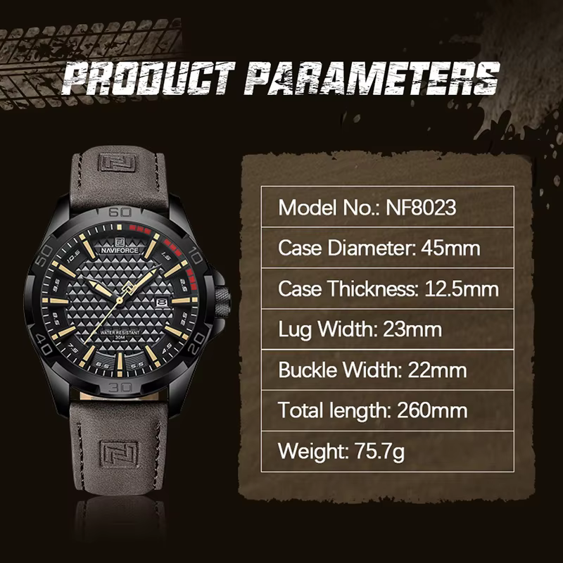 NAVIFORCE hommes Sport décontracté militaire Quartz calendrier montre-bracelet pour homme d'affaires