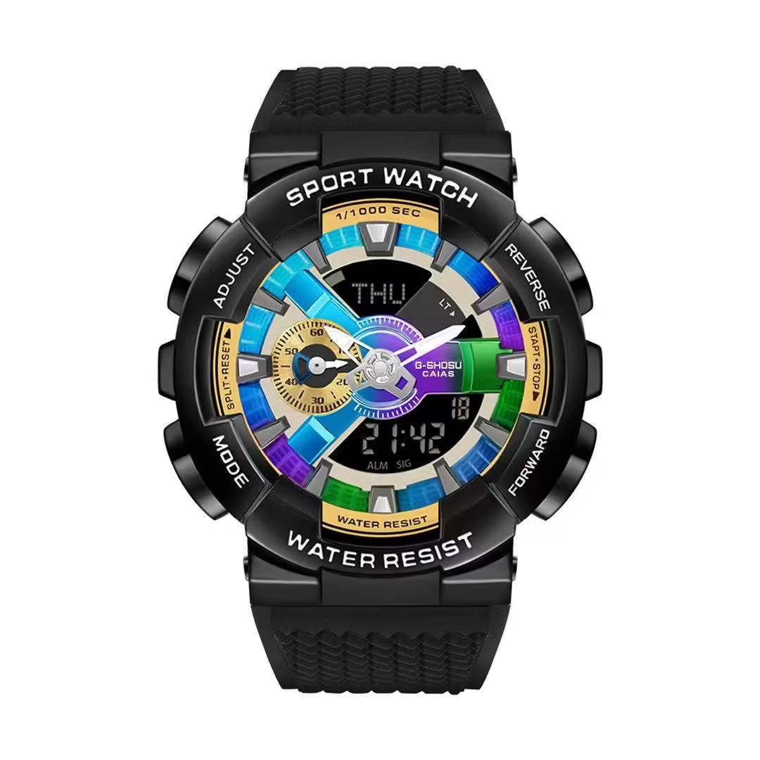 Montre numérique de sport unisexe CAIAS GM – Fonctionnalités complètes, heure mondiale, double affic