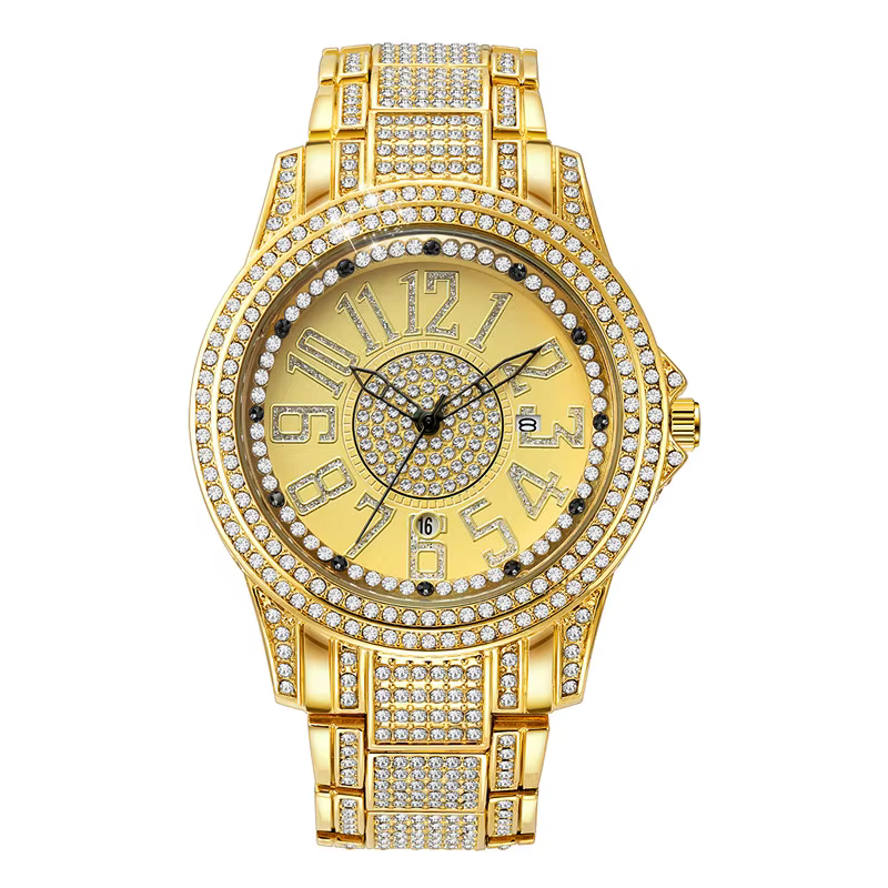 Montre à quartz en alliage de diamant pour homme, montres dorées, Cool, Hip Hop, mode décontractée,