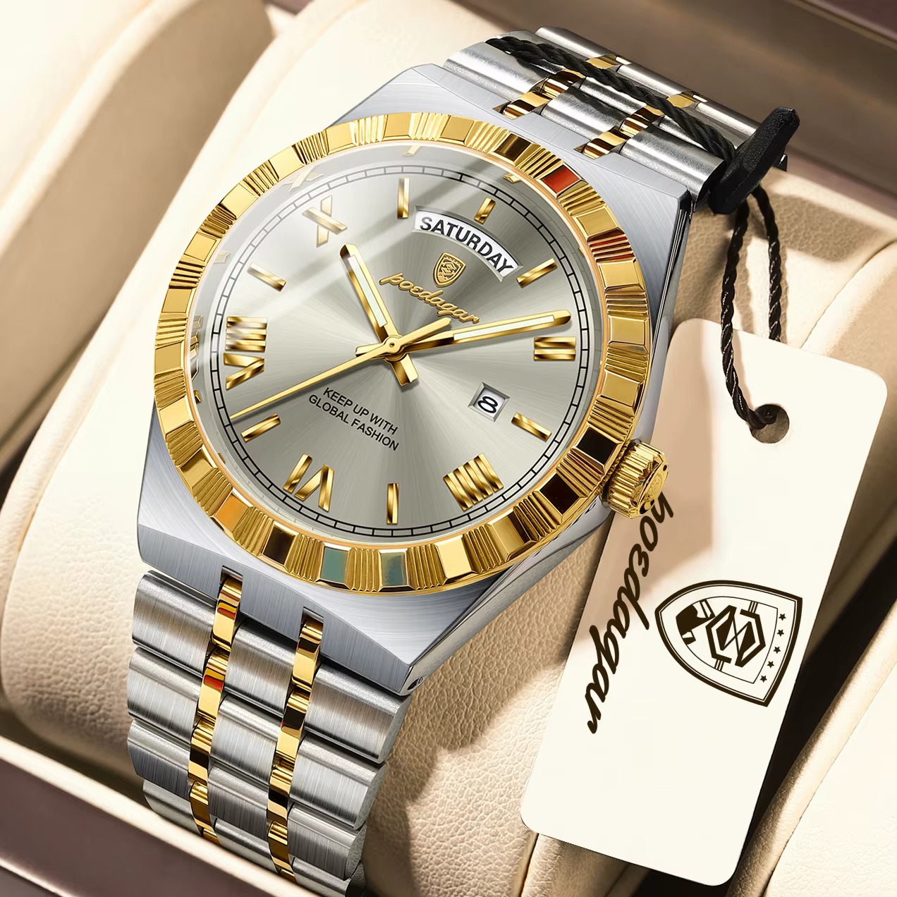 POEDAGAR mode affaires montre pour hommes lumineux étanche semaine Date luxe homme montre-bracelet e
