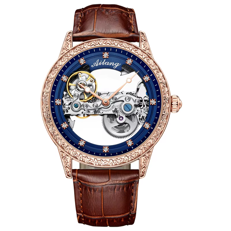 Nouvelle montre automatique à design gravé, cadran entièrement ajouré transparent, montre mécanique 
