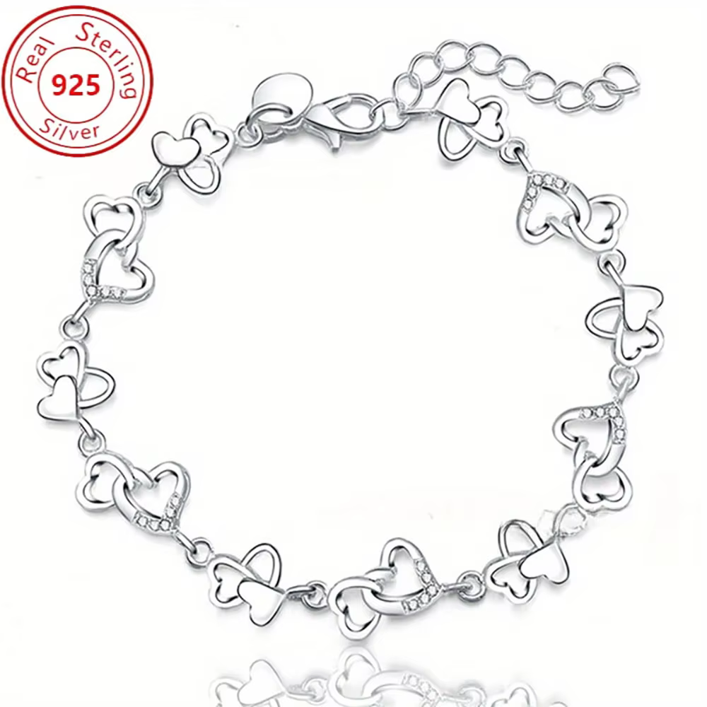Bracelet en argent Sterling 925 pour femmes, chaîne en forme de cœur, fleur, à la mode, pour fête de
