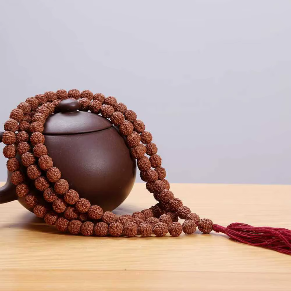 Rucurriculum-KSHA Rudraksh Mala ROSARY, 108 + 1 Grosses Perles de 8mm, Barrage de Bénédiction de Sty