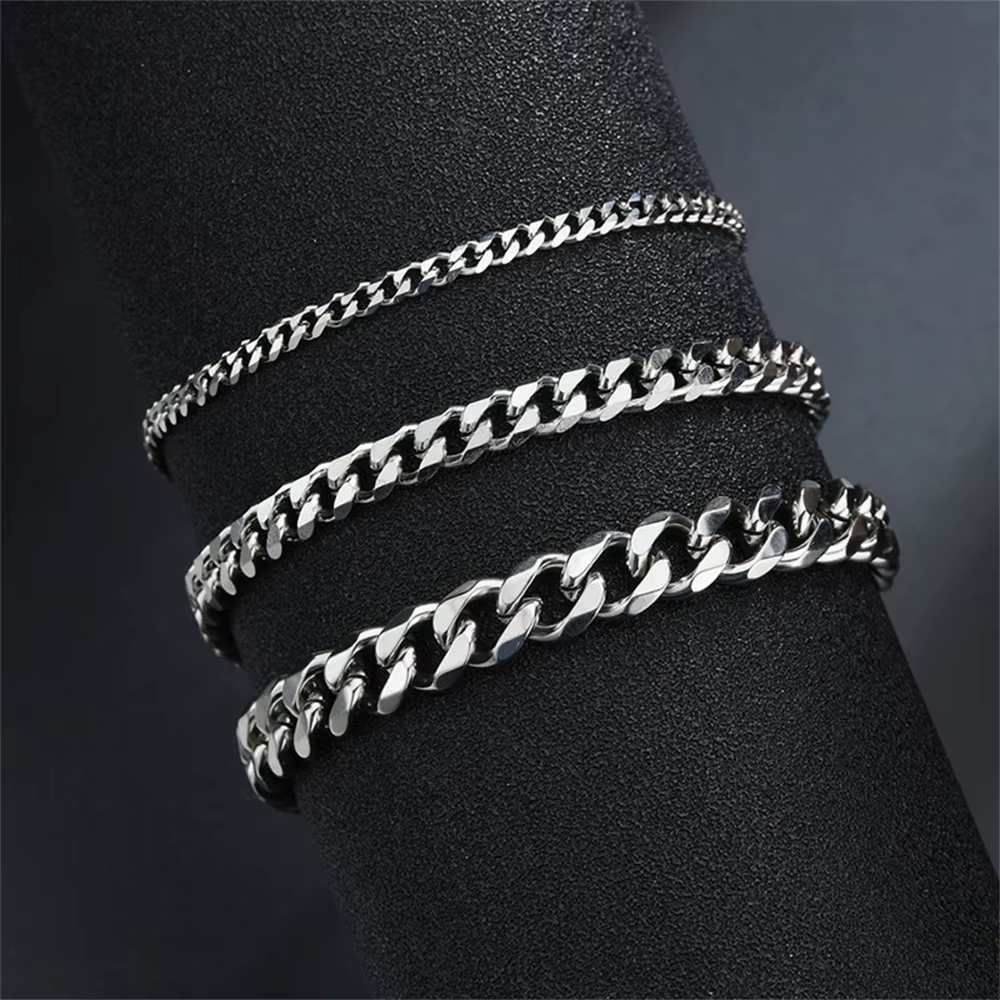 Bracelet Hip Hop en acier inoxydable pour hommes et femmes, chaîne cubaine, 3 5 7mm, Simple, couleur