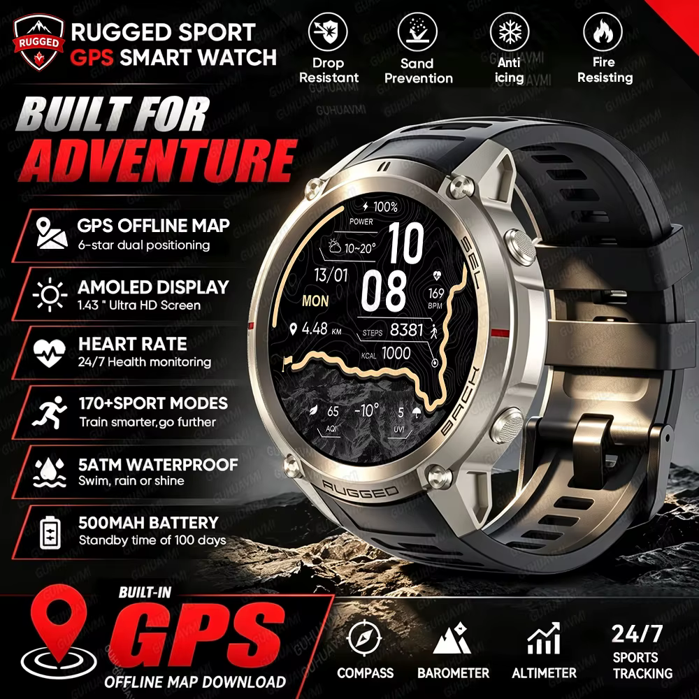 Montre connectée GPS pour triathlon en plein air, carte hors ligne, positionnement 6 étoiles, étanch