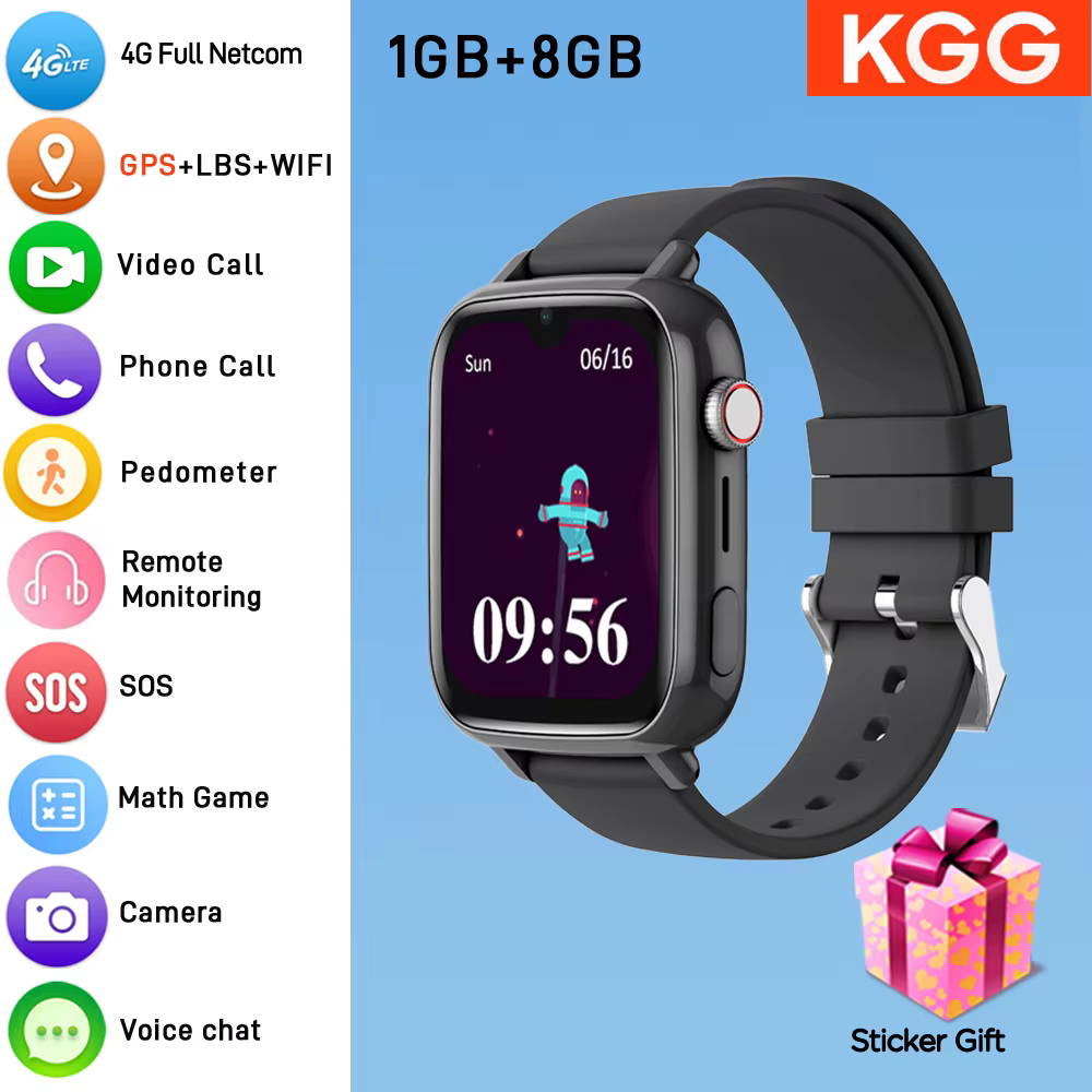 Montre connectée pour enfants 4G LTE, 1 Go + 8 Go de mémoire, GPS, suivi de localisation en temps ré