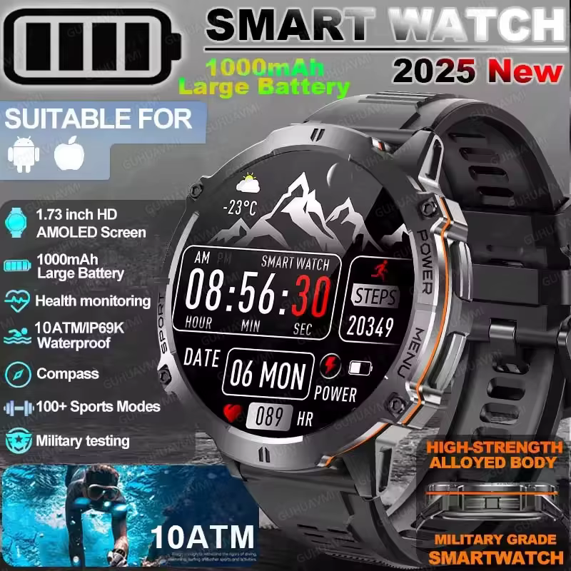 TANK Original militaire natation étanche montre intelligente 1000mAh batterie GPS boussole altimètre