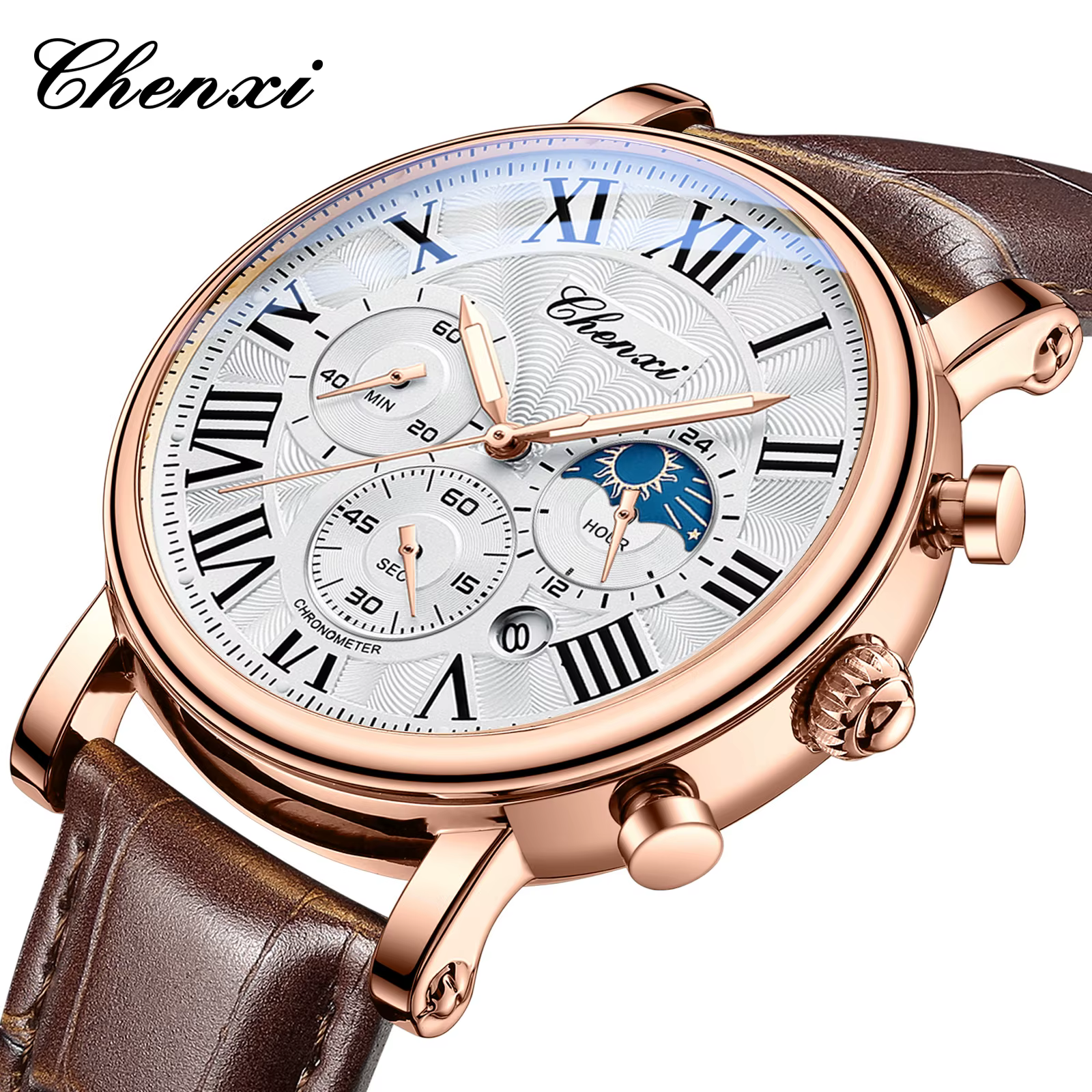 CHENXI 973 hommes montre à Quartz mode affaires Phase de lune Date multifonctionnel chronographe bra