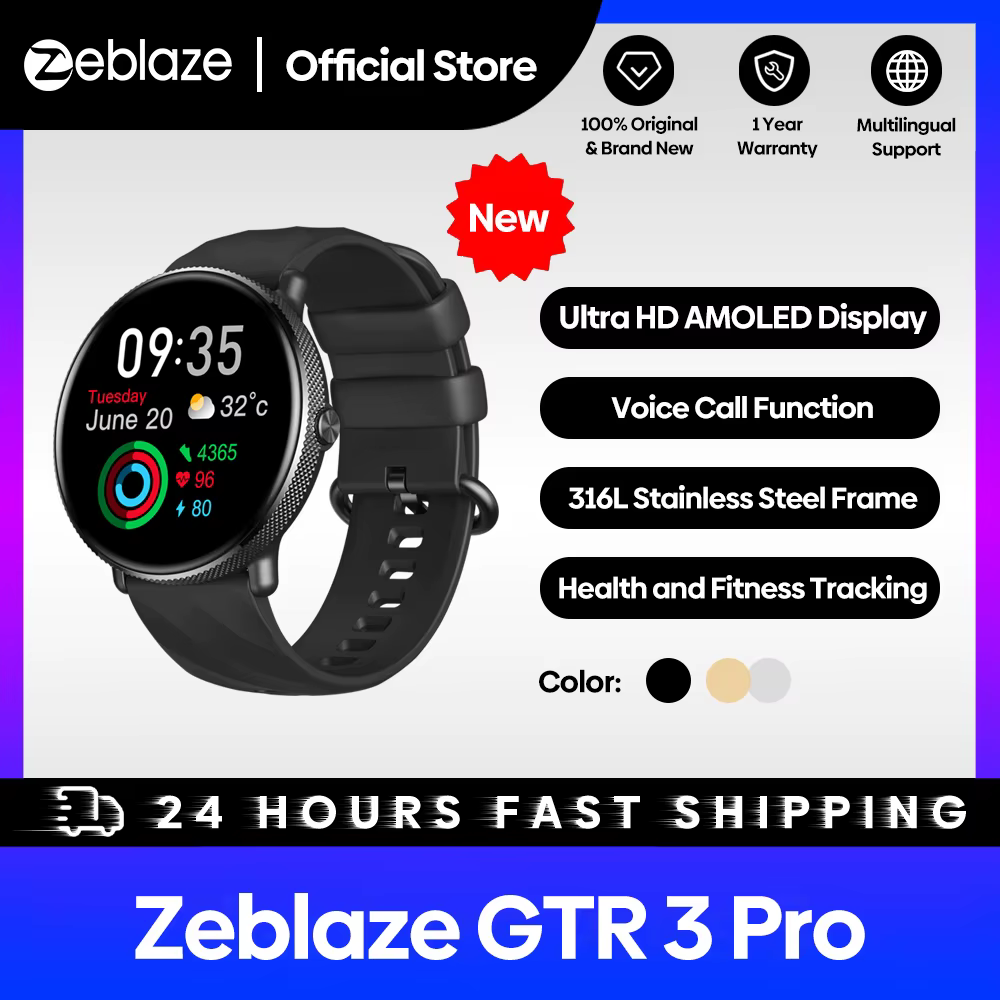 Zeblaze-Montre intelligente GTR 3 Pro Fitness et Wellness pour femme, écran AMOLED, acier inoxydable