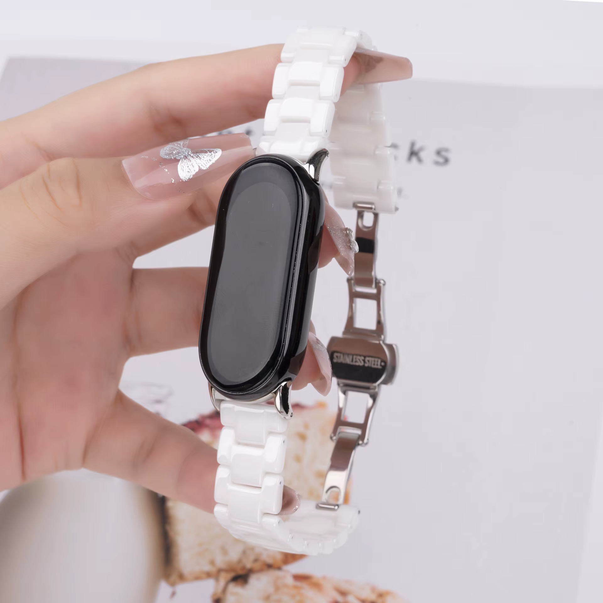 Bracelet en céramique pour Xiaomi Band 10 9 8, Bracelet de montre intelligent, boucle papillon, Brac
