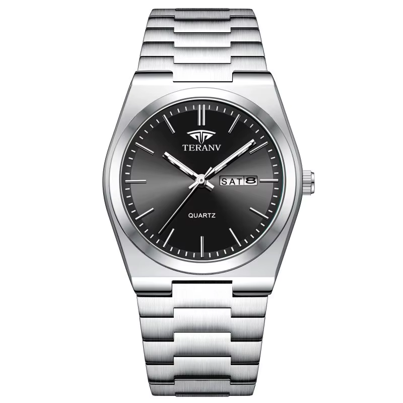 Montre pour hommes, montre à quartz de mode avec calendrier mince en acier inoxydable