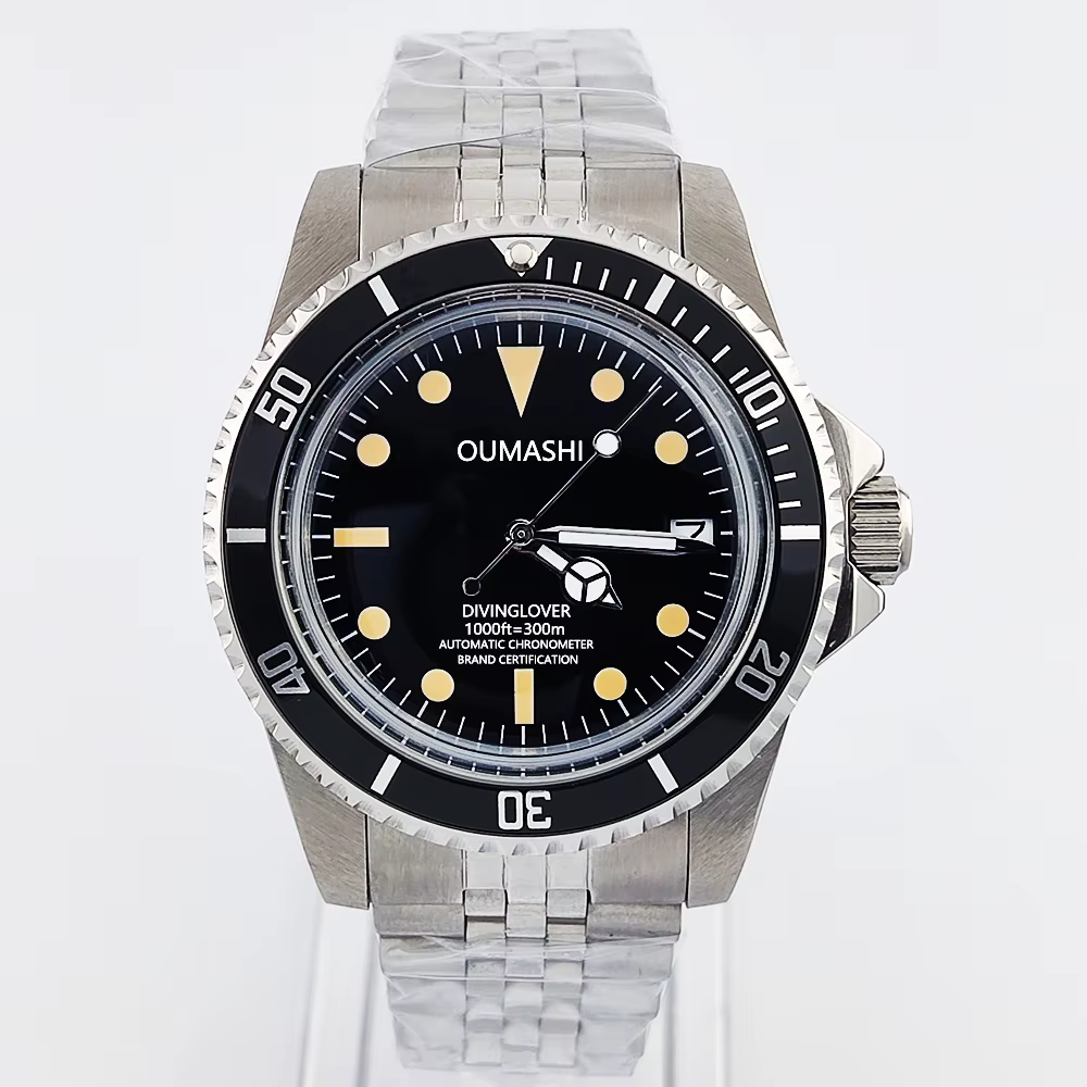 Montre de plongée rétro de luxe 39,5 mm, verre saphir ou acrylique, montre homme Chine, mouvement au