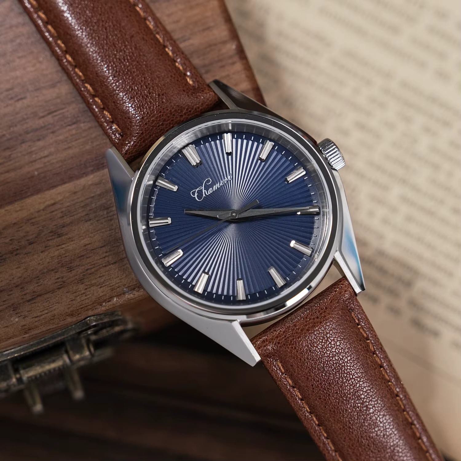 Montre Chameri GS05 40mm Japon VH31, aiguille des secondes à mouvement continu, acier bleué à la mai