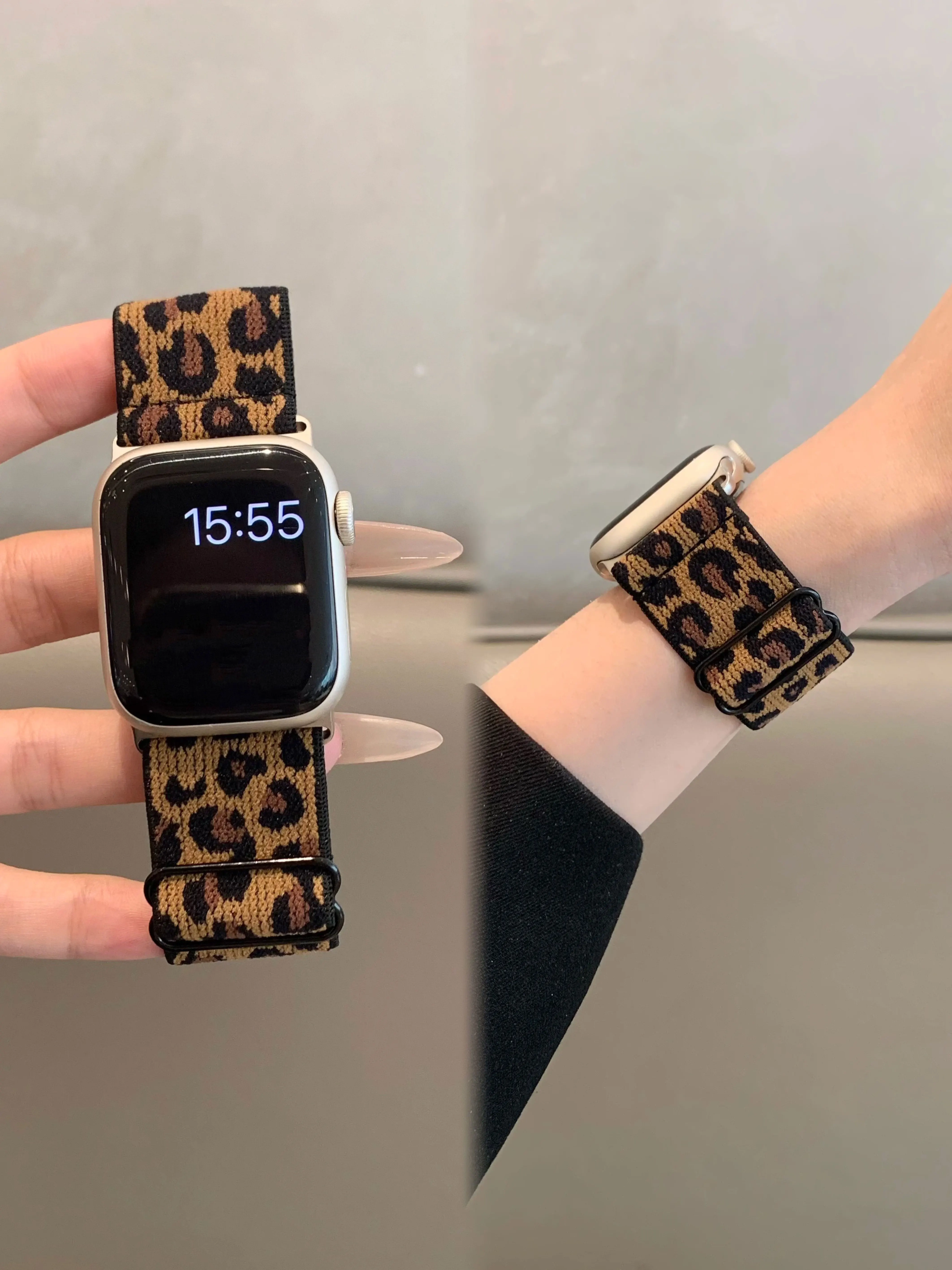 Bracelet de montre en Nylon extensible léopard, Compatible avec iWatch, bracelet léopard réglable po