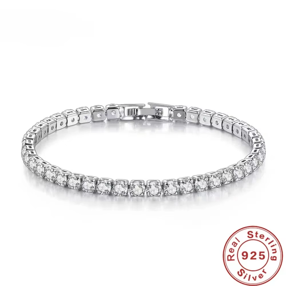 Bracelets en argent Sterling 925 pour femmes, accessoires de mode, bijoux de mariage, largeur 4mm, c