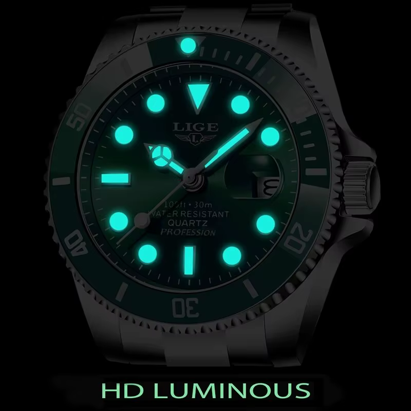 LIGE-Montre de plongée étanche pour homme, montre-bracelet à quartz, horloge de date, montres de spo