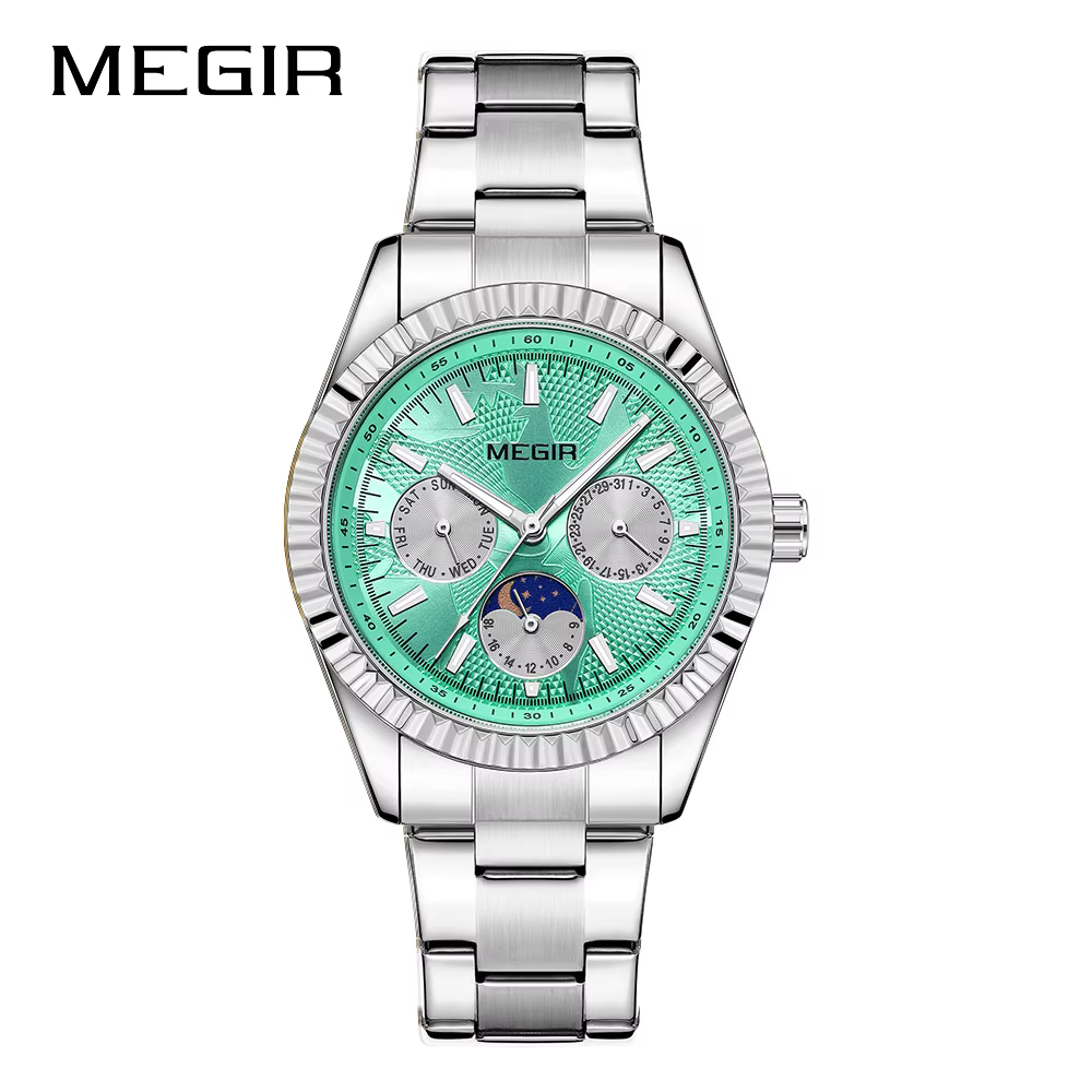 Montre à quartz MEGIR 1102 avec bracelet en acier inoxydable, style business tendance, montre-bracel