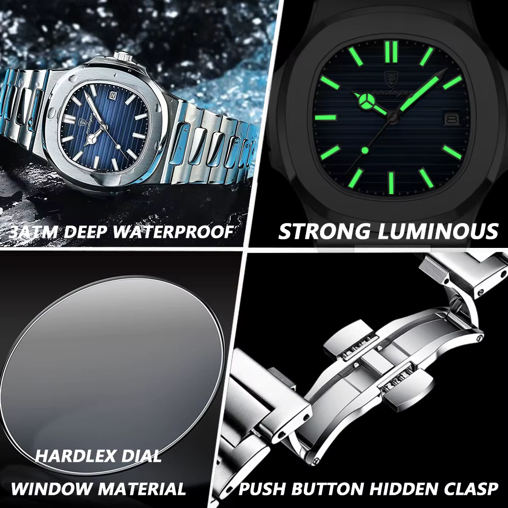 POEDAGAR marque de luxe hommes montre-bracelet à Quartz en acier inoxydable étanche lumineux Date ho