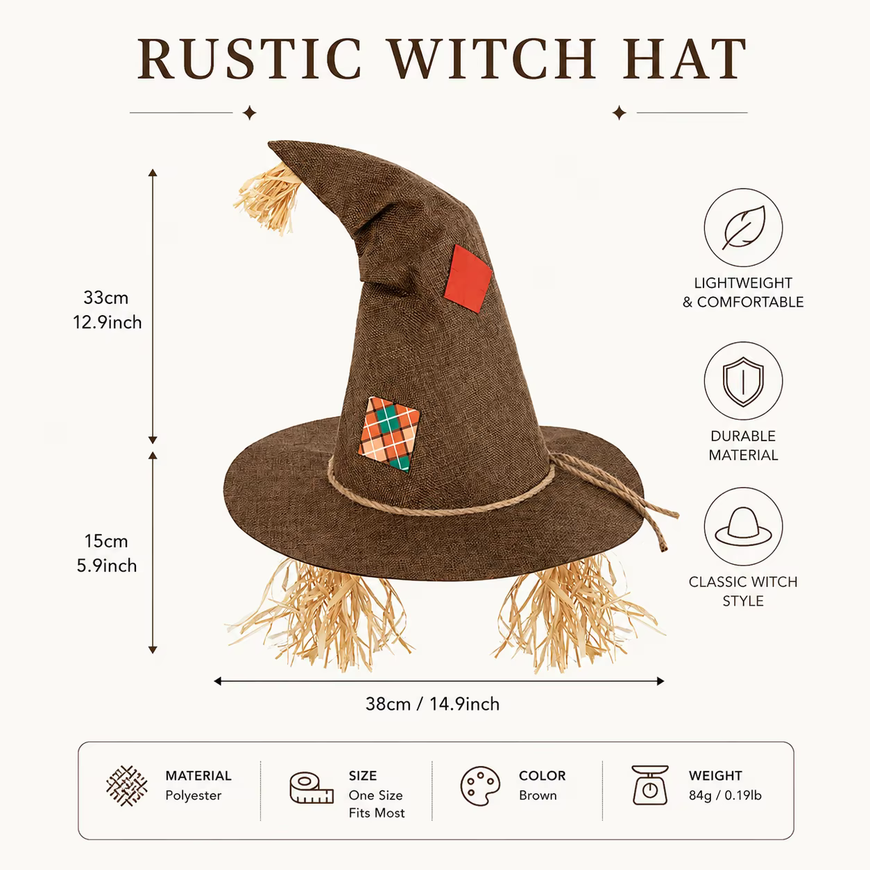 Chapeau de sorcière d'Halloween pour femmes, accessoire de costume pour la fête d'automne