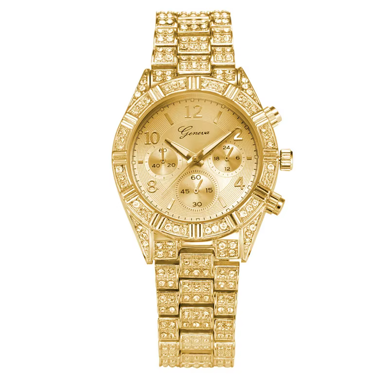 Montre Homme de Grande Marque, Montre de Luxe en Alliage Doré avec Diamants, Cadeau Idéal, Montre à