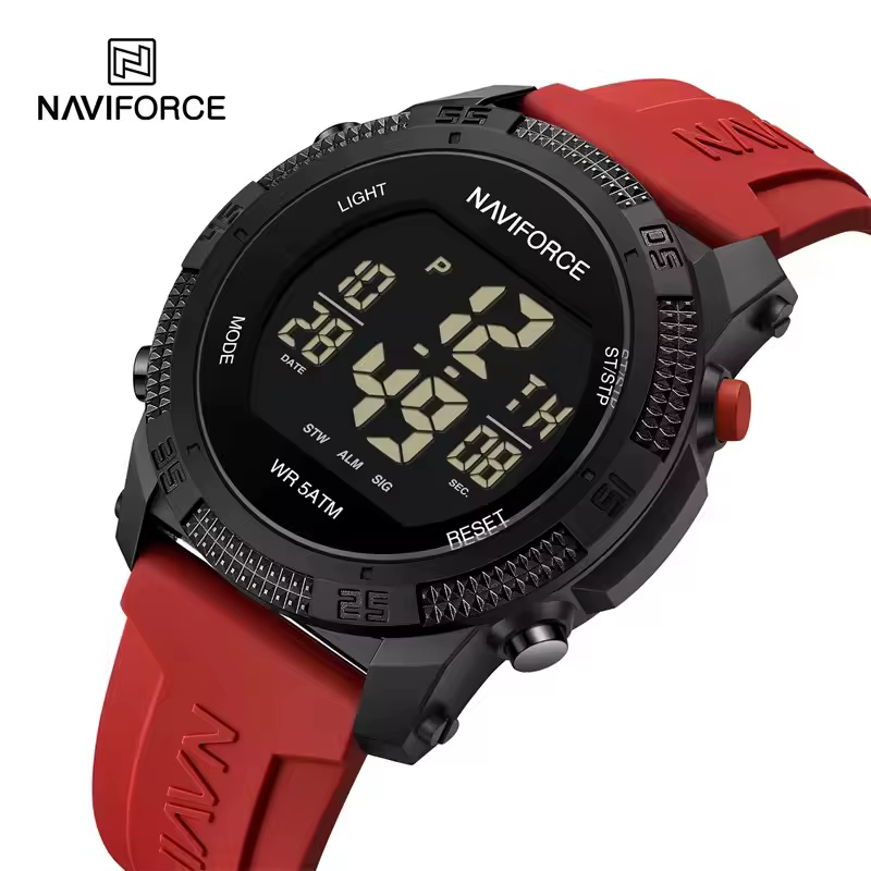 NAVIFORCE 7104 sport hommes LCD numérique loisirs Date semaine réveil étanche bracelet en Silicone m