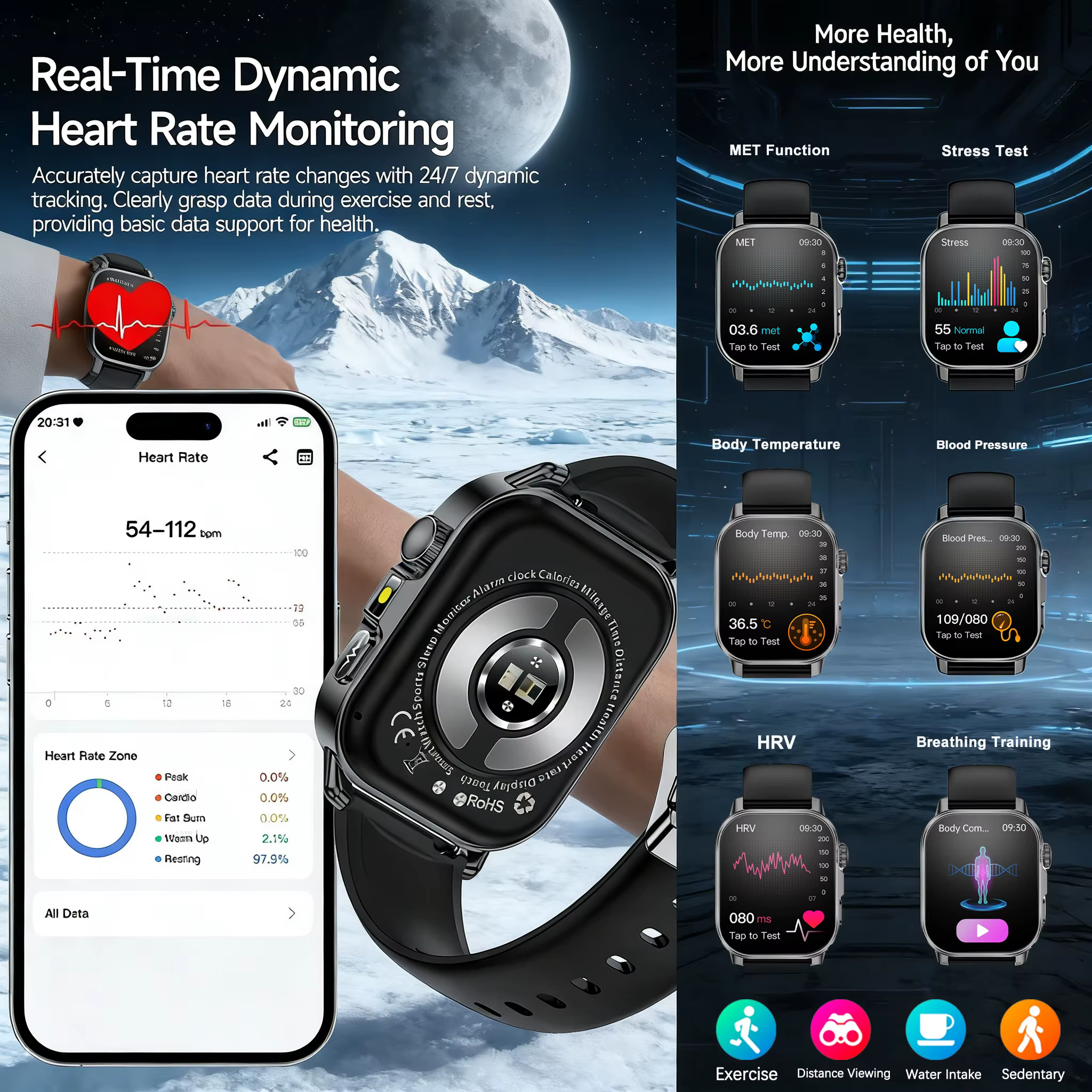 Nouvelle Montre Connectée 2026 pour l'Analyse de la Santé (Acide Urique & Lipides) avec ECG+PPG, App