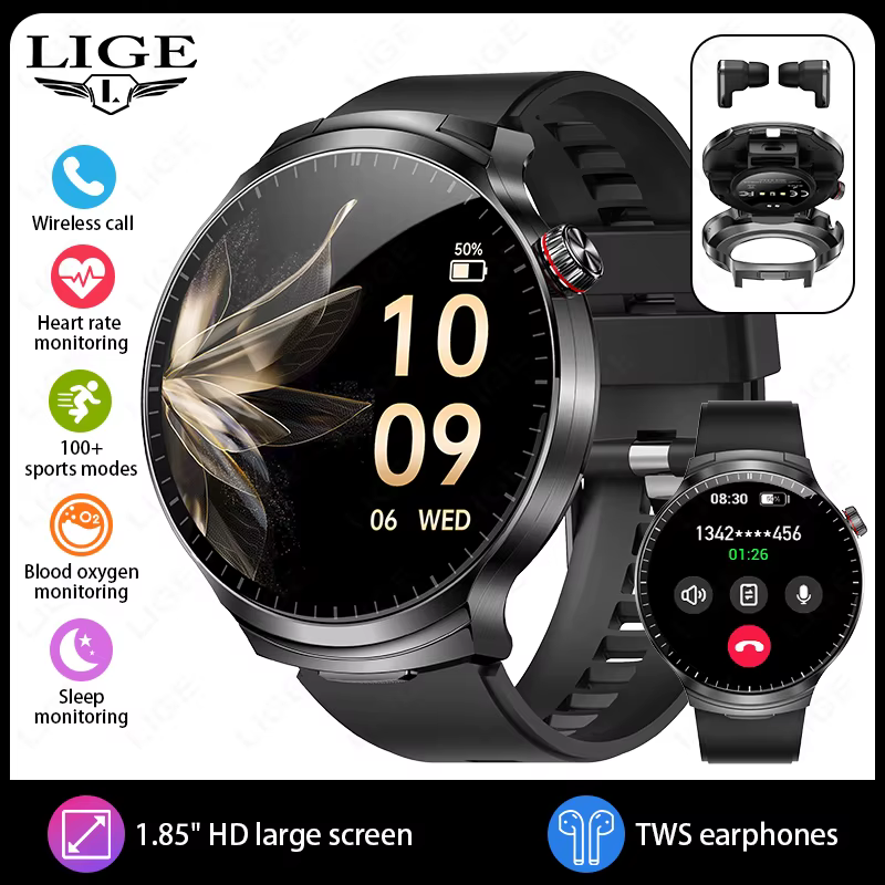 Nouvelle montre intelligente avec appel Bluetooth, écouteurs sans fil 2 en 1, écouteurs TWS, tracker