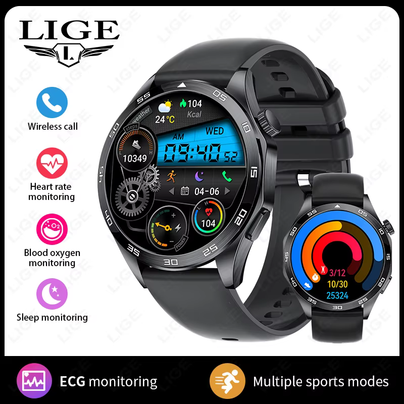LIGE nouveau surveillance ECG Bracelets de santé Bluetooth appel contrôle de la musique hommes montr