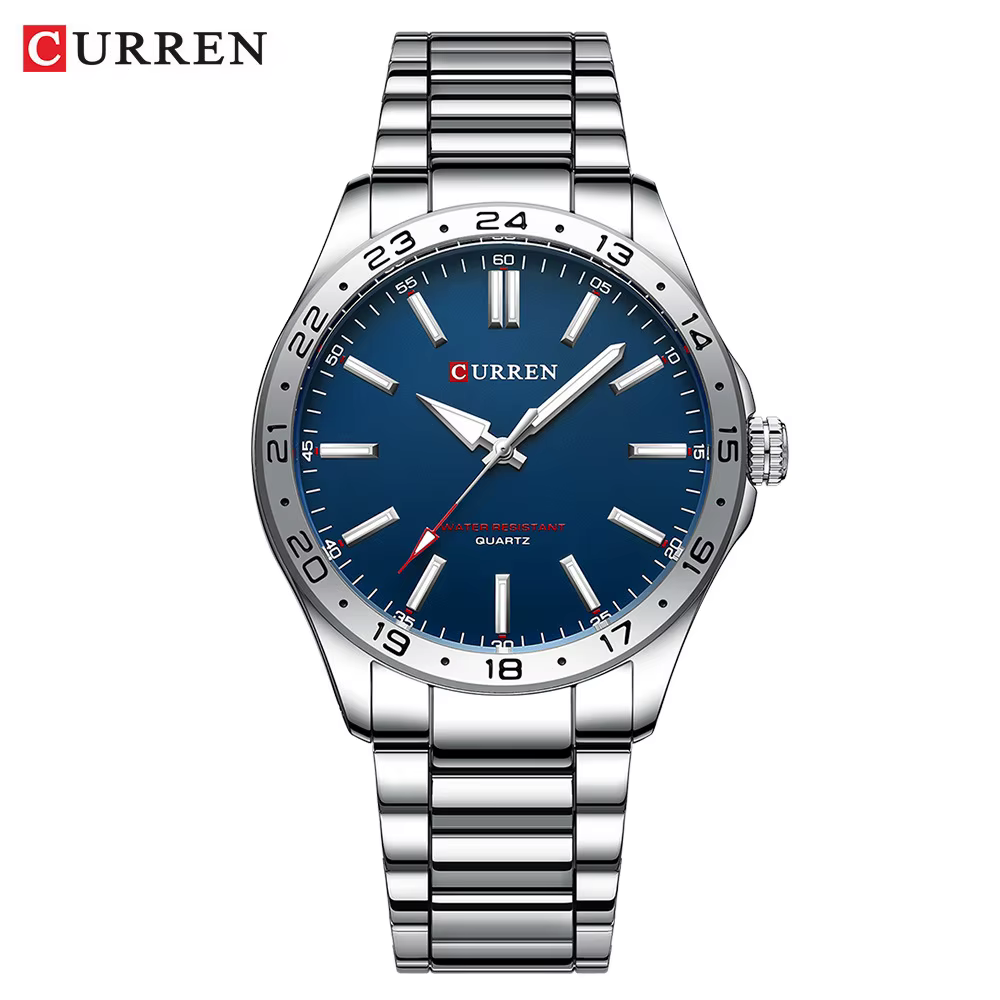 CURREN 8452 hommes montre à Quartz Simple mode loisirs affaires horloge noir argenté bracelet en aci
