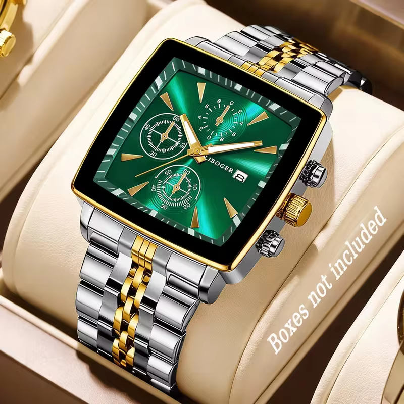 Montre-bracelet à Quartz pour hommes, cadran carré de luxe, mode en acier inoxydable, montres d'affa