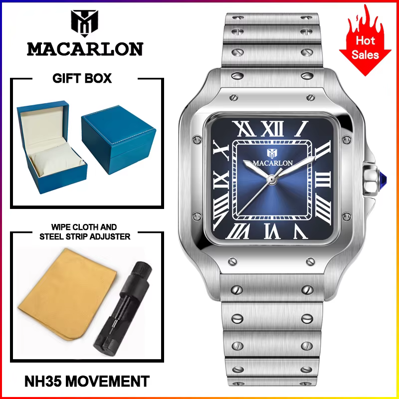 Montre mécanique MACARLON Design China NH35 pour homme, luxe haut de gamme, verre saphir 38 mm, acie