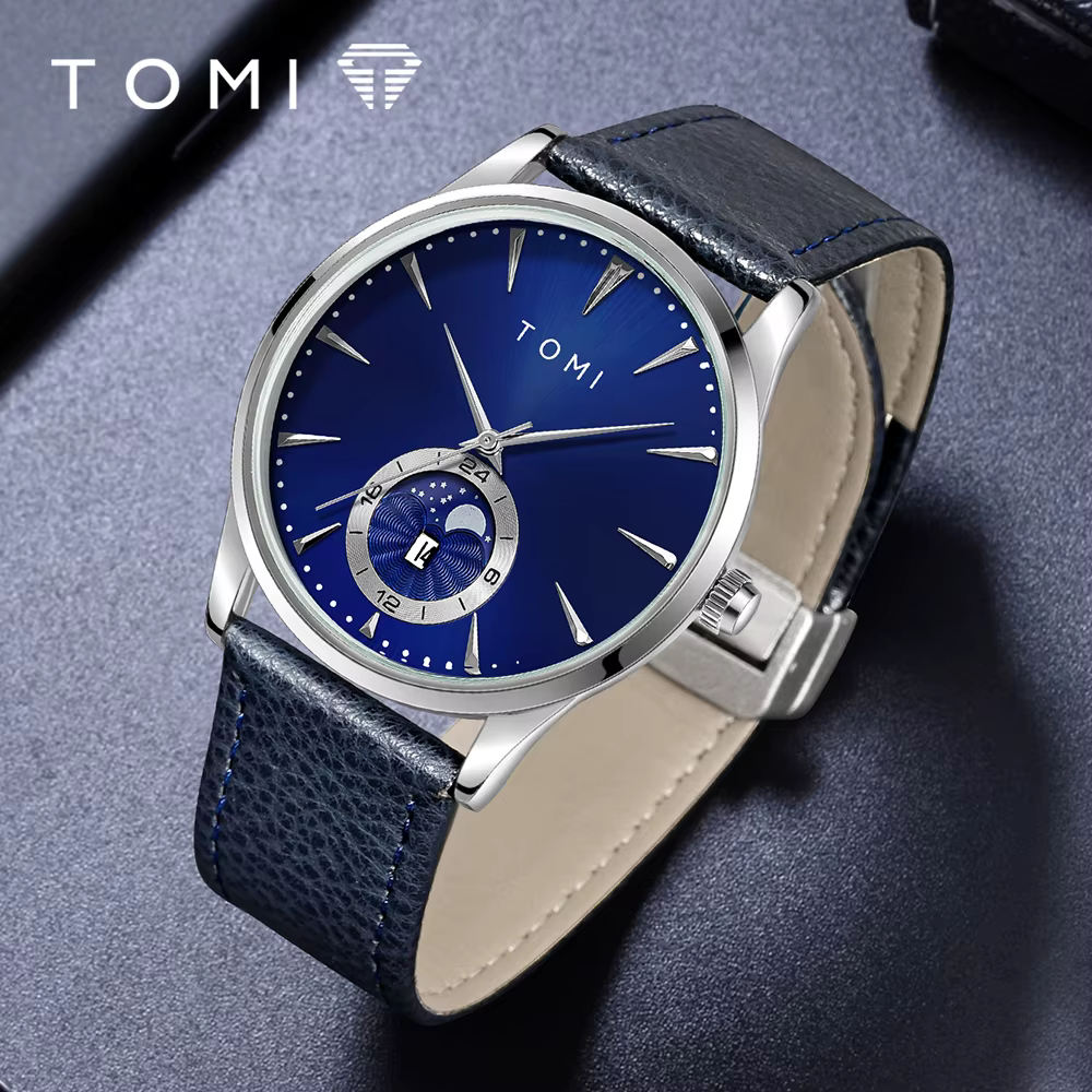 TOMI-Montre à quartz de luxe avec bracelet en cuir pour homme, affaires et loisirs, grand cadran, ca