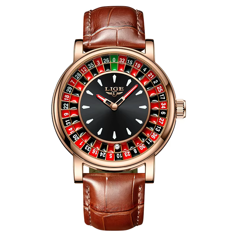 Montre Homme LIGE Tendance Cadran Rotatif Roulette de Las Vegas Montre de Bureau Homme Étanche Lumin