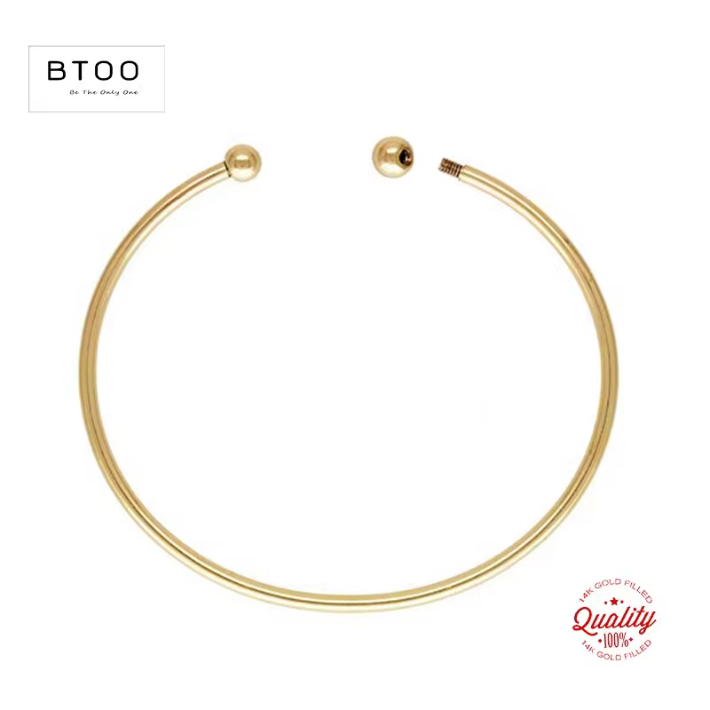 Bracelet jonc flexible en or rempli 14K de 7 pouces avec billes filetées de 2,3 mm, bijoux faits à l
