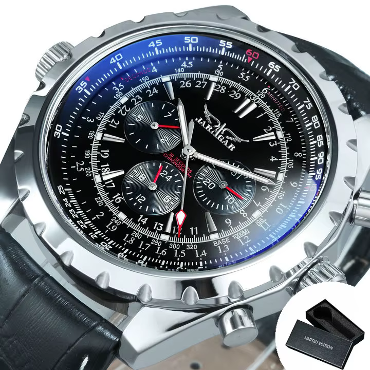 JARAGAR-Montre de sport mécanique automatique pour homme, montre-bracelet militaire, bracelet en aci