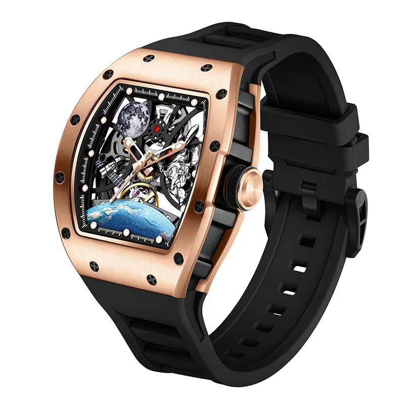 Montre mécanique automatique tendance 2026, design squelette, montres haut de gamme, bracelet en cao