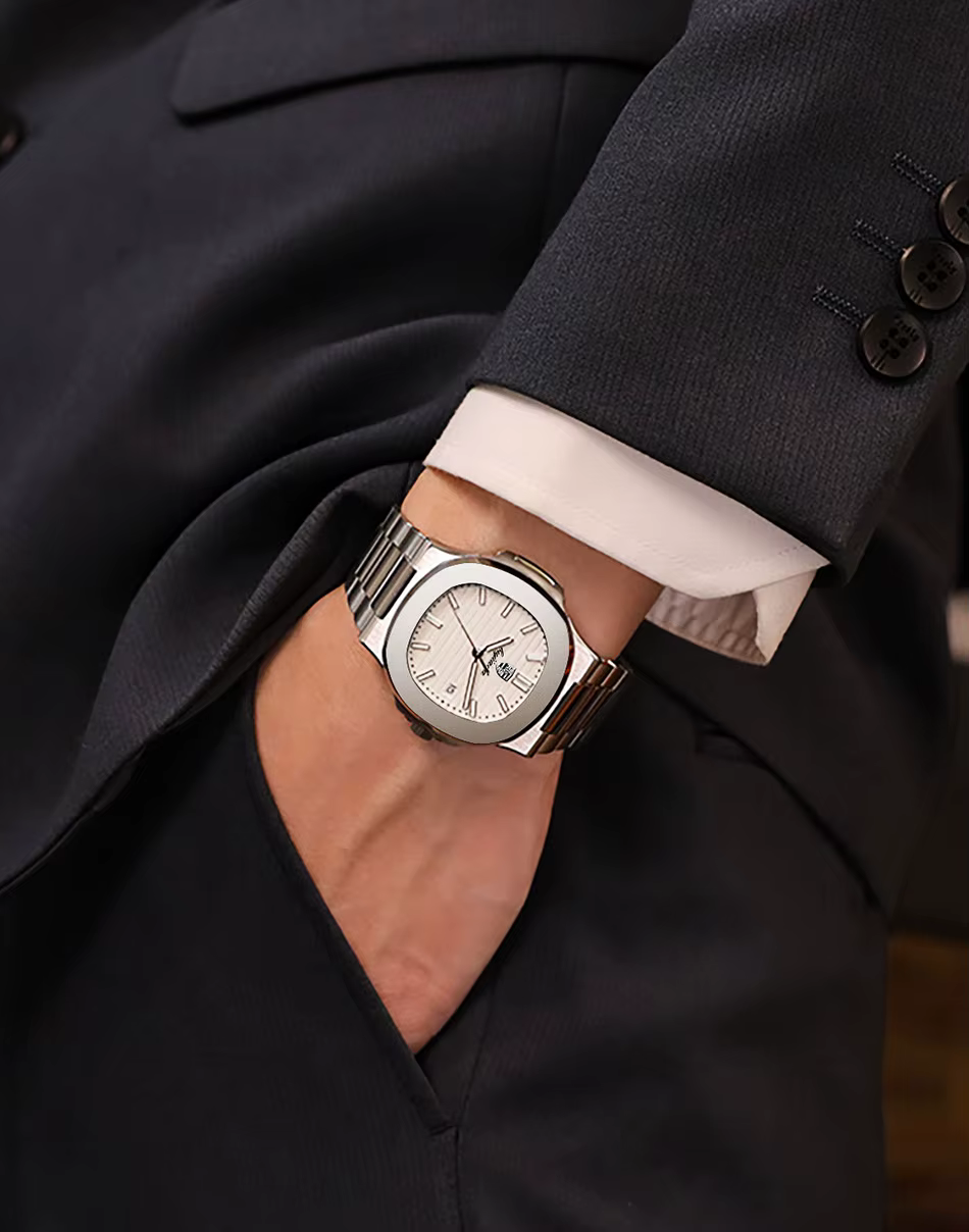 Montres à quartz carrées de luxe pour hommes, design classique à rayures, cadran avec bracelet en ac