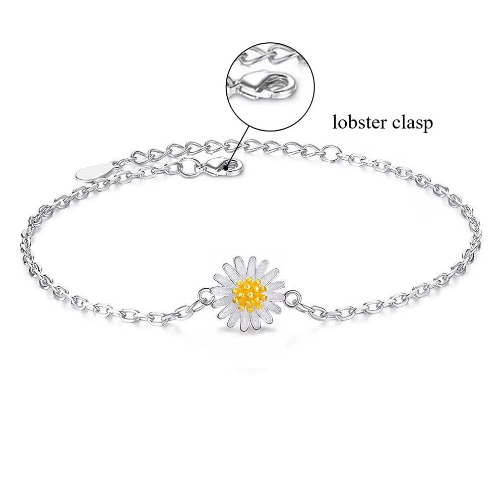 Bracelet en argent sterling 925 avec fleur de marguerite pour femme, chaîne réglable, bijou minimali